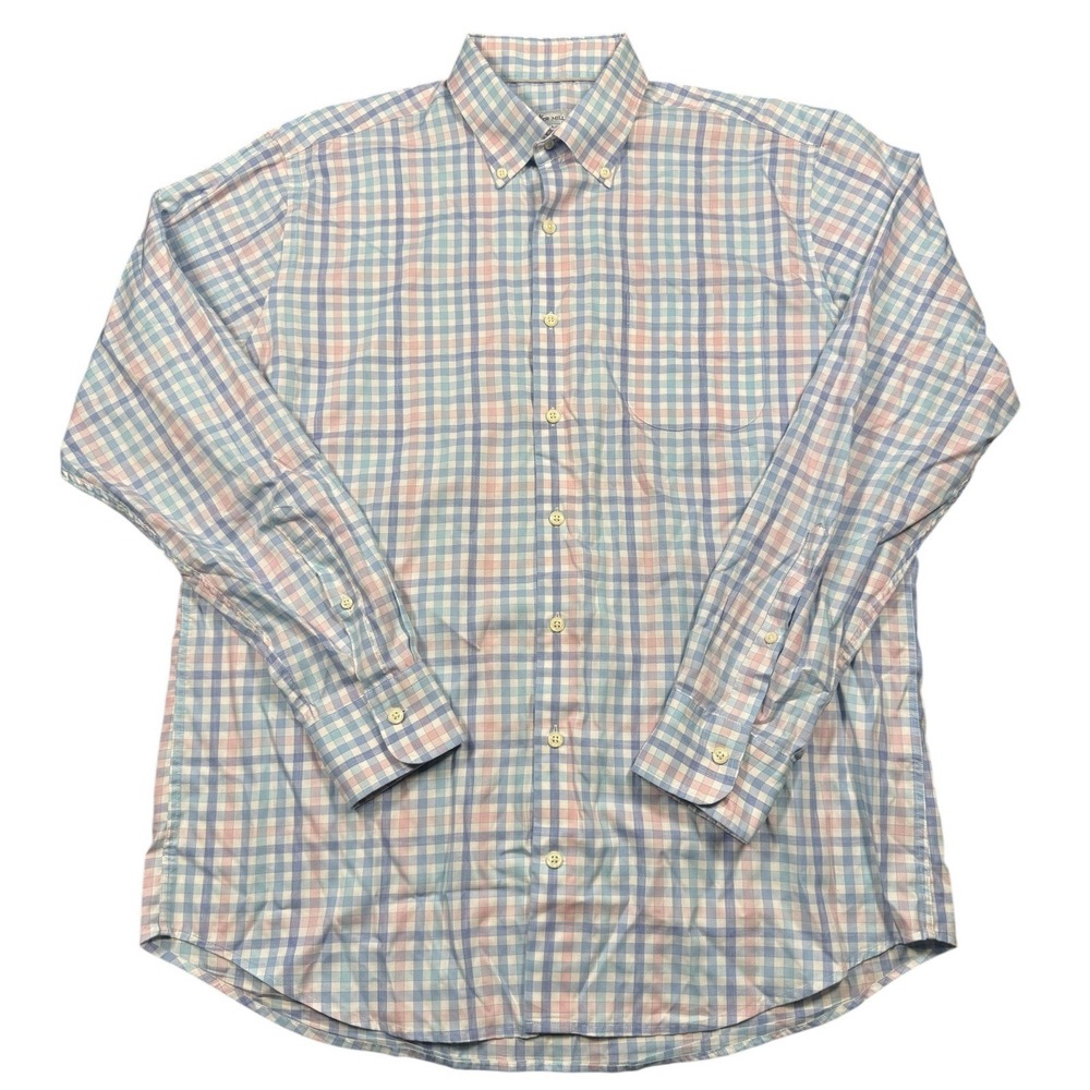 Peter Millar Button Down Men's Large Blue Multicolor Pastel Gingham Check Shirt - Picture 2 of 8